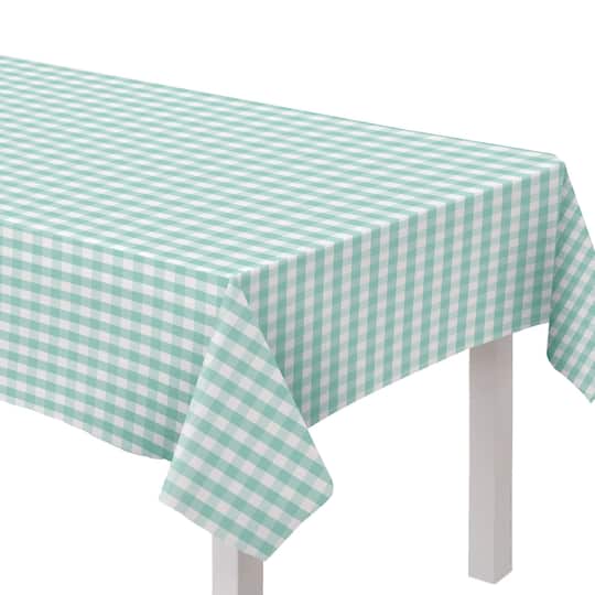 104&#x27;&#x27; Green Gingham Fabric Tablecloth